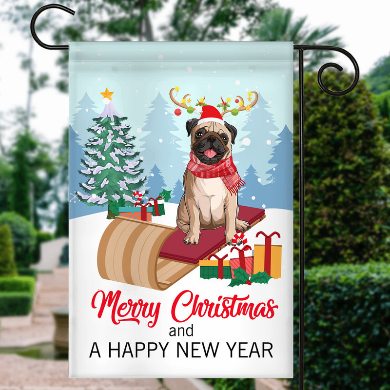 Dog Pug Christmas Flag Merry Christmas and Happy New Year Welcome Gift for Dog Lovers Garden Flag mockup 3 800x.jpg