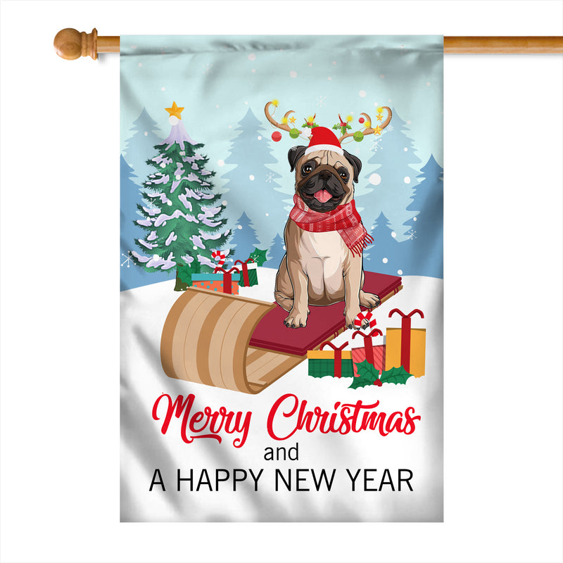 Dog Pug Christmas Flag Merry Christmas and Happy New Year Welcome Gift for Dog Lovers House Flag mockup 1 800x.jpg