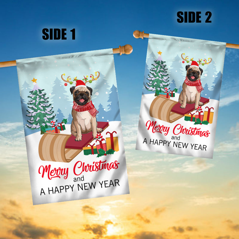 Dog Pug Christmas Flag Merry Christmas and Happy New Year Welcome Gift for Dog Lovers House Flag mockup 3 800x.jpg