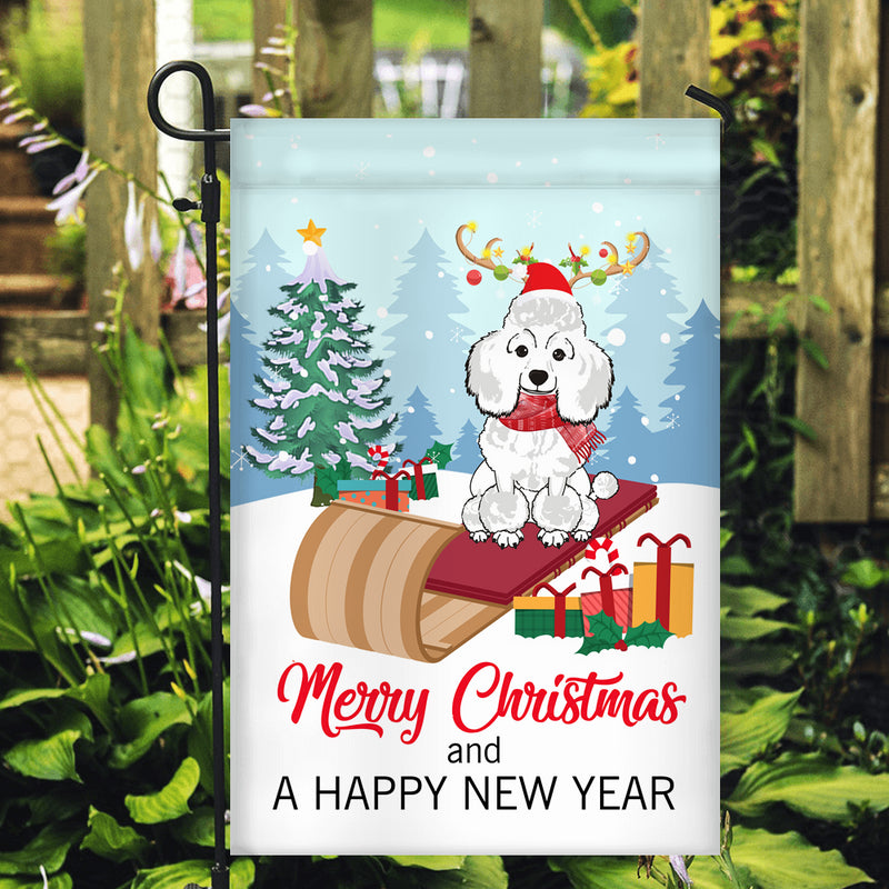 Dog Poodle Christmas Flag Merry Christmas and Happy New Year Welcome Gift for Dog Lovers Garden Flag mockup 2 800x.jpg