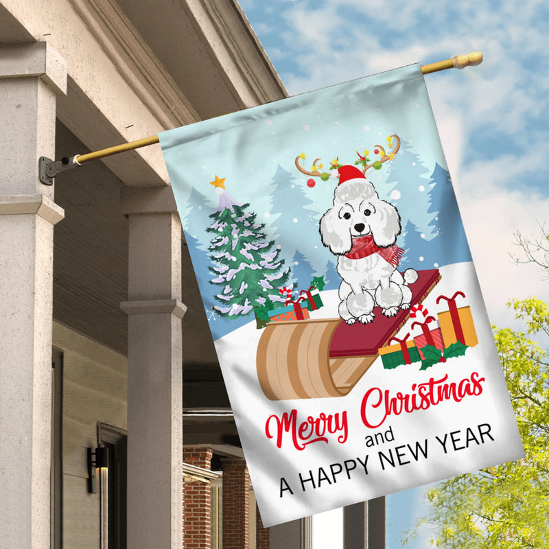 Dog Poodle Christmas Flag Merry Christmas and Happy New Year Welcome Gift for Dog Lovers House Flag mockup 2 800x.jpg