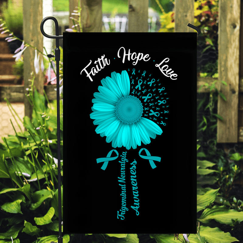 Faith Hope Love Trigeminal Neuralgia Awareness Flag Daisy Flower Teal Ribbon Garden Flag mockup 2 800x.jpg