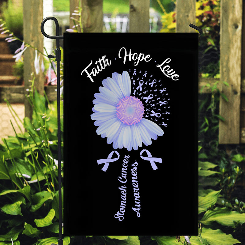Faith Hope Love Stomach Cancer Awareness Flag Daisy Flower Periwinkle Ribbon Garden Flag mockup 2 800x.jpg