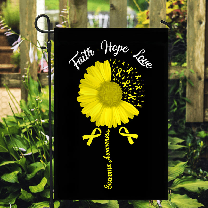 Faith Hope Love Sarcoma Awareness Flag Daisy Flower Yellow Ribbon Garden Flag mockup 2 800x.jpg