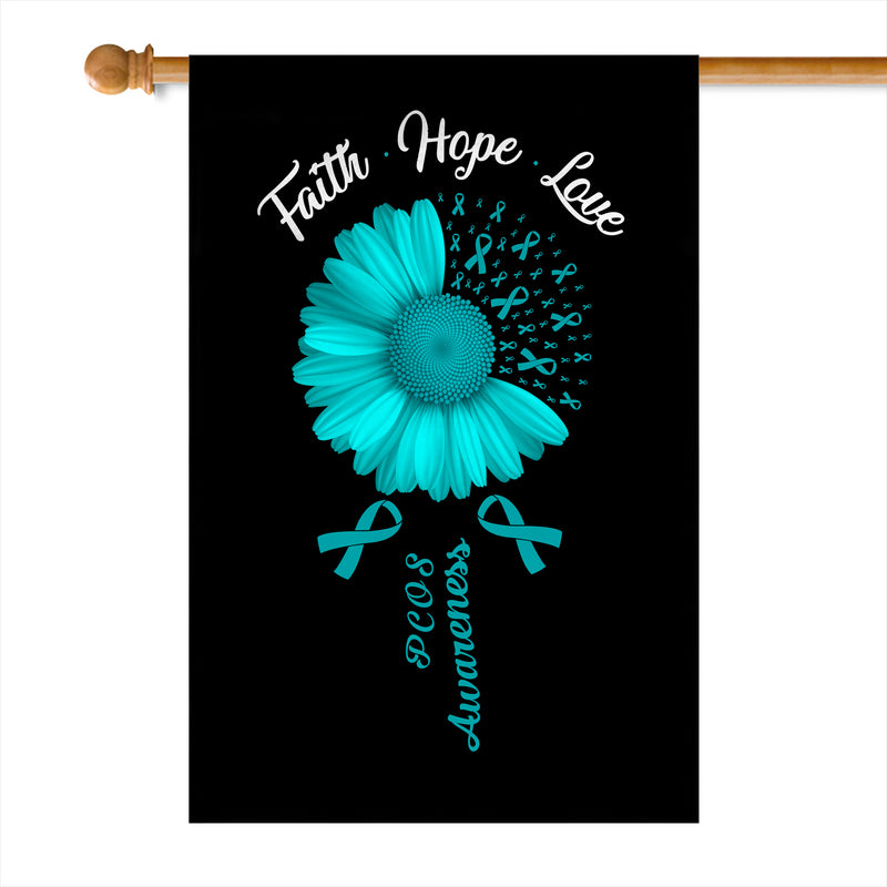 Faith Hope Love PCOS Awareness Flag Daisy Flower Teal Ribbon House Flag mockup 1 800x.jpg