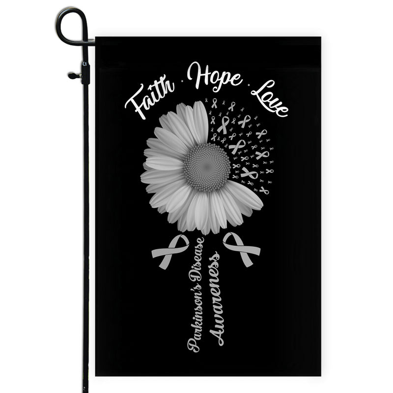 Faith Hope Love Parkinson s Disease Awareness Flag Daisy Flower Grey Ribbon Garden Flag mockup 1 800x.jpg