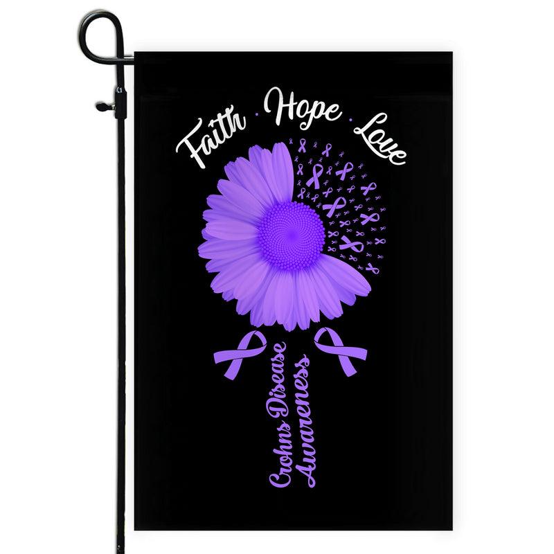 Faith Hope Love Crohns Disease Awareness Flag Daisy Flower Purple Ribbon Garden Flag mockup 1 800x.jpg