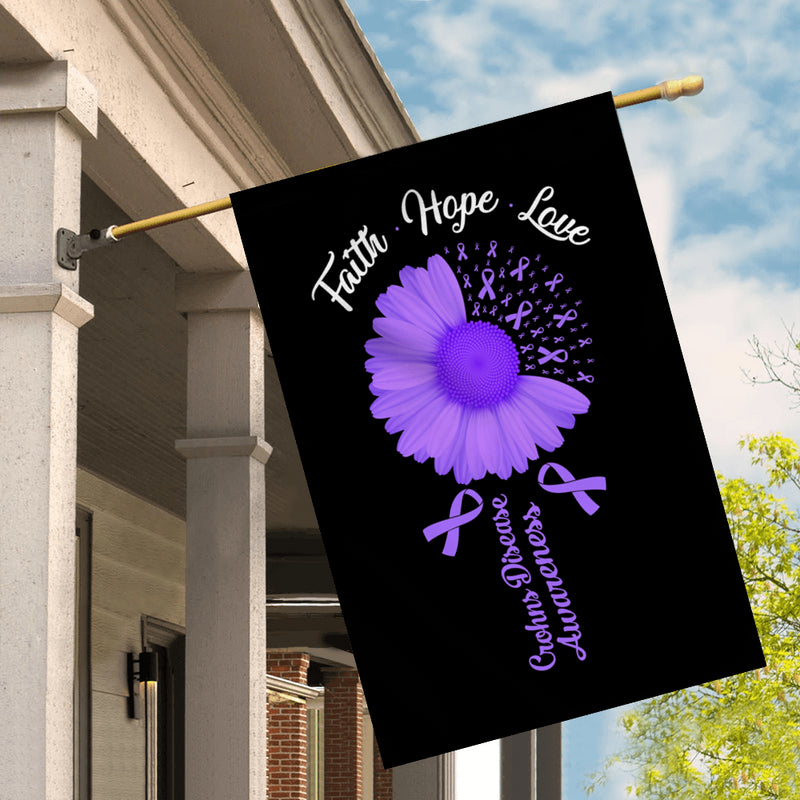 Faith Hope Love Crohns Disease Awareness Flag Daisy Flower Purple Ribbon House Flag mockup 2 800x.jpg