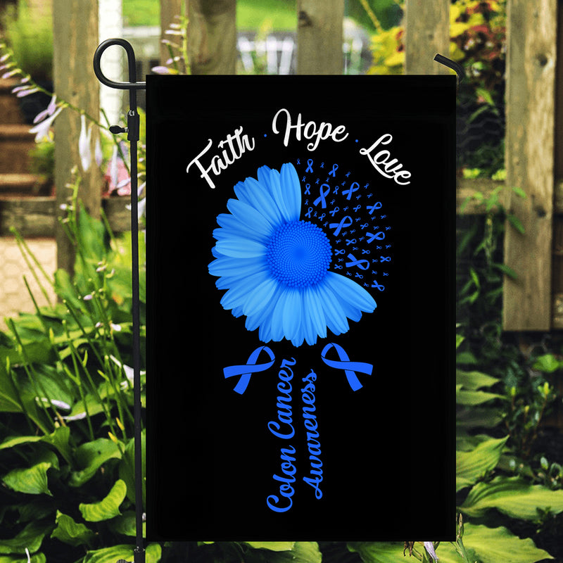 Faith Hope Love Colon Cancer Awareness Flag Daisy Flower Blue Ribbon Garden Flag mockup 2 800x.jpg