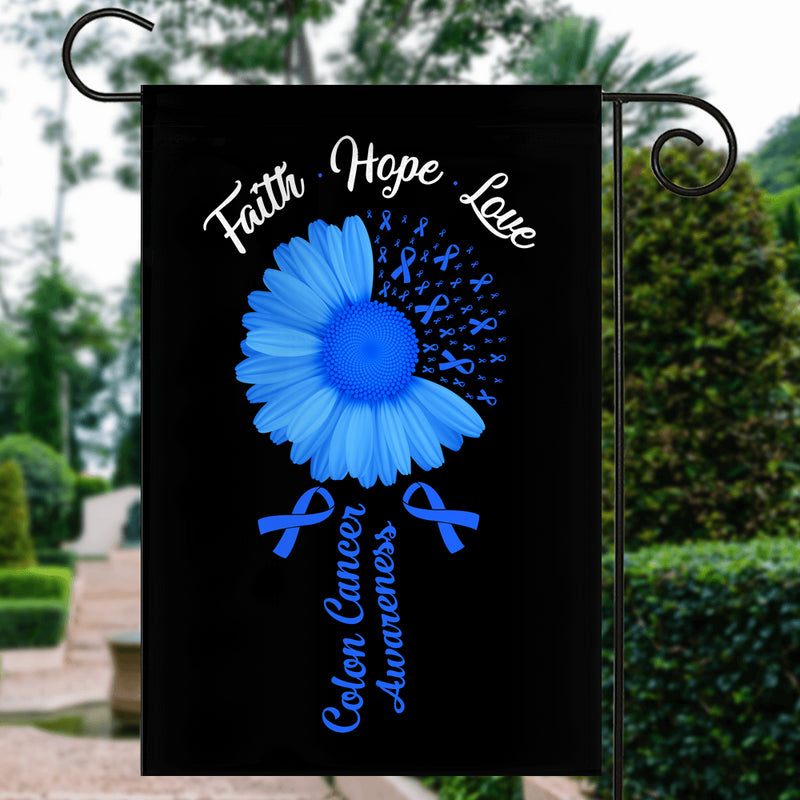 Faith Hope Love Colon Cancer Awareness Flag Daisy Flower Blue Ribbon Garden Flag mockup 3 800x.jpg