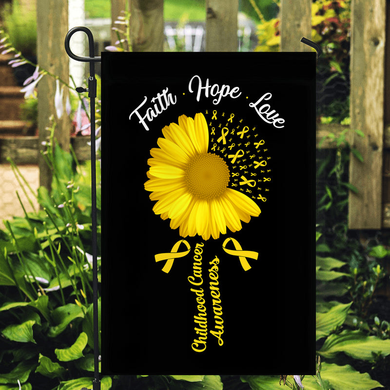 Faith Hope Love Childhood Cancer Awareness Flag Daisy Flower Gold Ribbon Garden Flag mockup 2 800x.jpg