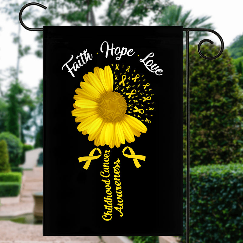 Faith Hope Love Childhood Cancer Awareness Flag Daisy Flower Gold Ribbon Garden Flag mockup 3 800x.jpg