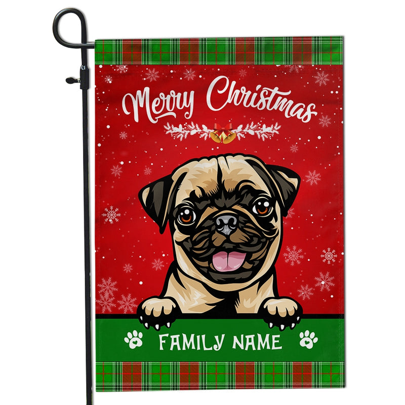 Personalized Dog Christmas Flag Merry Christmas Peeking Dog In Santa Hat Snowflake Xmas Green Red Garden Flag mockup 1 800x.jpg