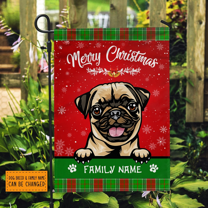 Personalized Dog Christmas Flag Merry Christmas Peeking Dog In Santa Hat Snowflake Xmas Green Red Garden Flag mockup 2 800x.jpg