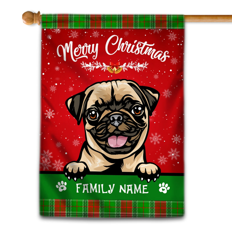 Personalized Dog Christmas Flag Merry Christmas Peeking Dog In Santa Hat Snowflake Xmas Green Red House Flag mockup 1 800x.jpg