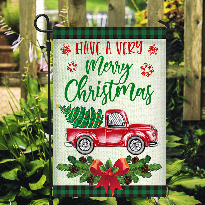 Red Truck Christmas Flag Evergreen Have A Very Christmas Holiday Garden Flag mockup 2 800x.jpg