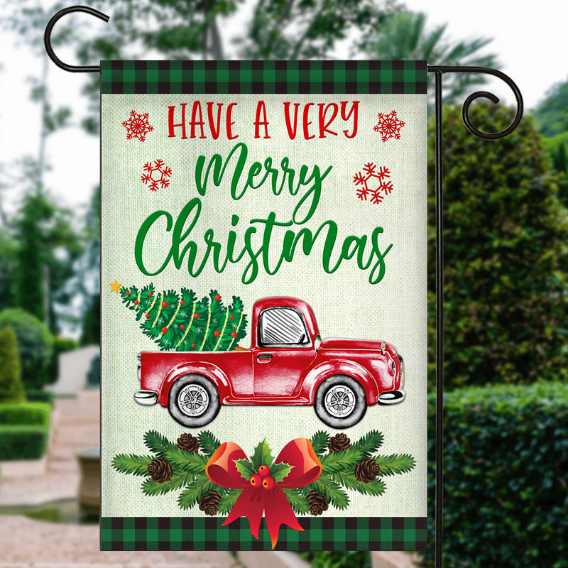 Red Truck Christmas Flag Evergreen Have A Very Christmas Holiday Garden Flag mockup 3 800x.jpg