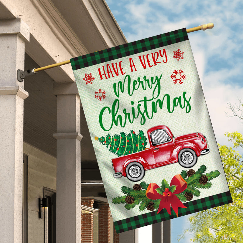 Red Truck Christmas Flag Evergreen Have A Very Christmas Holiday House Flag mockup 2 800x.jpg