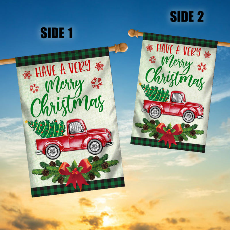 Red Truck Christmas Flag Evergreen Have A Very Christmas Holiday House Flag mockup 3 800x.jpg