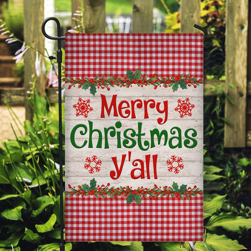 Merry Christmas Y all Flag Buffalo Plaid Check Xmas Garden Flag mockup 2 800x.jpg