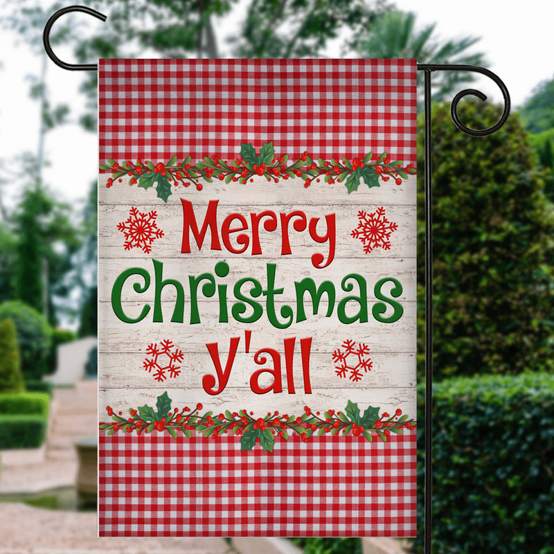 Merry Christmas Y all Flag Buffalo Plaid Check Xmas Garden Flag mockup 3 800x.jpg