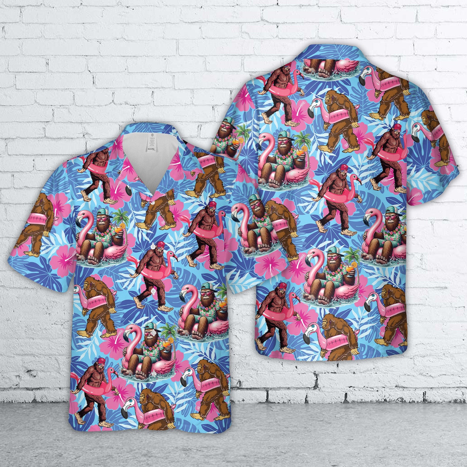 Pool Party Bigfoot Flamingo Pink Float Summer Holiday Beach Hawaiian Shirt DLTT1804PL02 mk.jpg