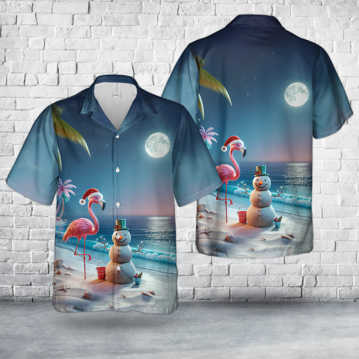 Tropical Christmas With Flamingo And Sand Snowman Hawaiian Shirt DLHH1804PL03.png
