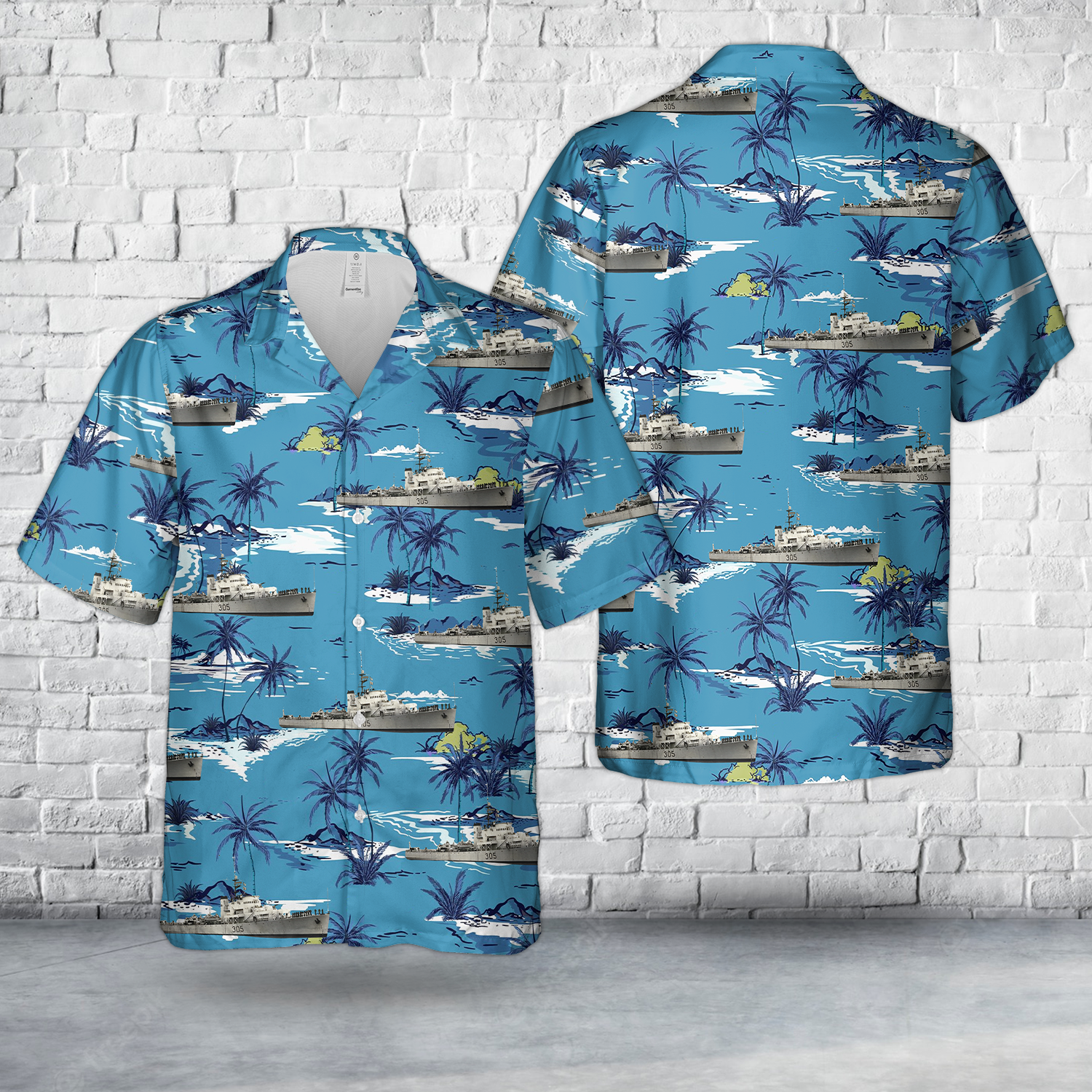 Royal Canadian Navy HMCS La Hulloise FFE 305 Prestonian class frigate Hawaiian Shirt DLHH1804PL01.png