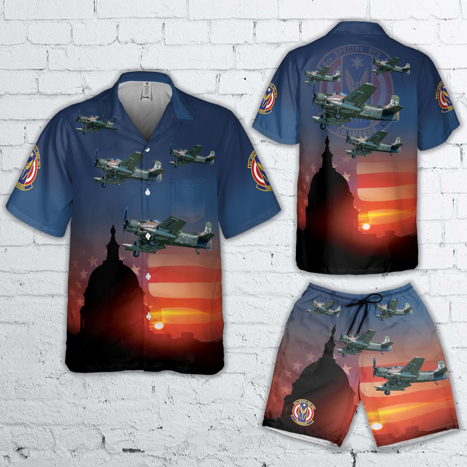 US Air Force 6th Special Operations Squadron 633rd Special Operations Wing Douglas A 1H AD 6 Skyraide Combo Pocket Hawaiian Shirt Shorts DLTT1504PL10 mk.jpg