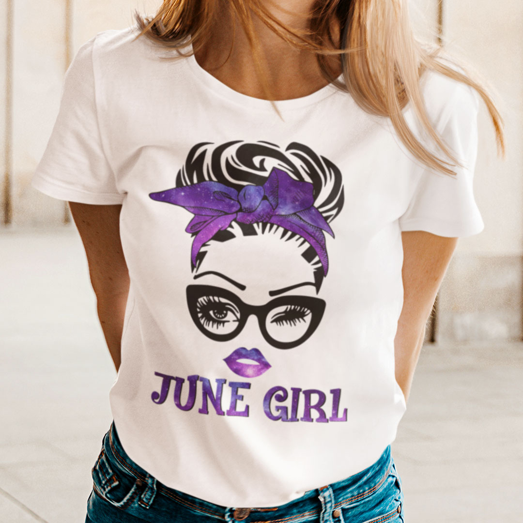June Birthday Girl T Shirt Black Glasses Purple Headband.jpg