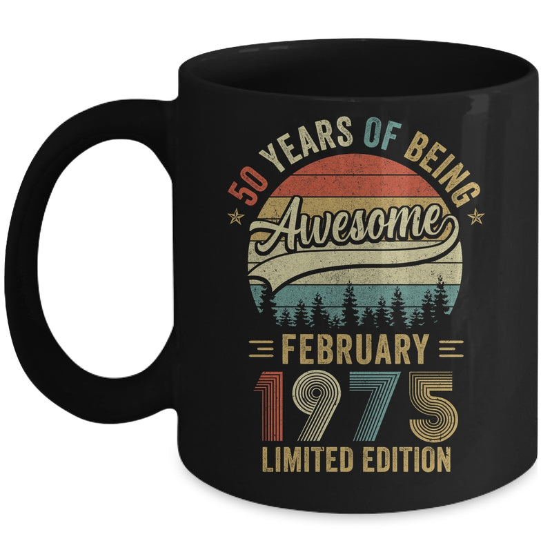 Vintage February 1975 50 Year Old 50th Birthday Men Women Mug 11oz Mug Black front 800x.jpg