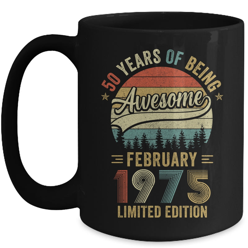 Vintage February 1975 50 Year Old 50th Birthday Men Women Mug 15oz Mug Black front 800x.jpg