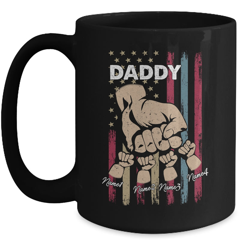Personalized Awesome Daddy Kids With Name Custom Hands Fist Bump Flag Fathers Day Birthday Christmas Mug 15oz Mug Black front 800x.jpg