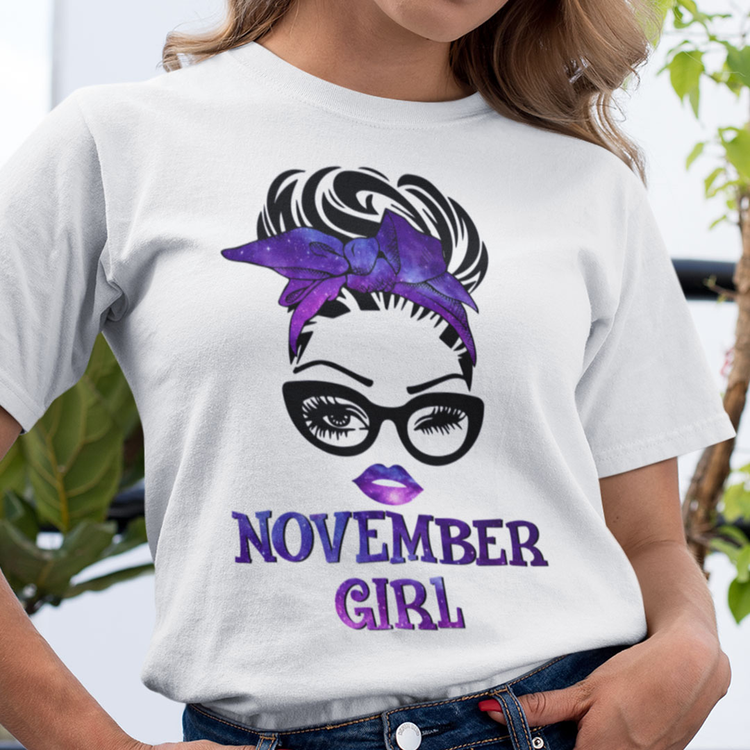 November Birthday Girl T Shirt Black Glasses Purple Headband.jpg