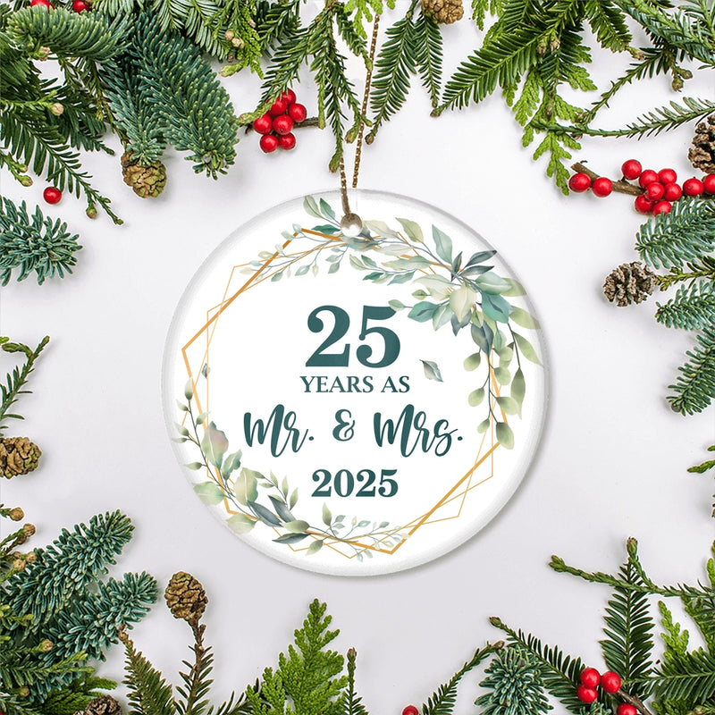 25th Anniversary Wedding Ornament Married 25 Years As Mr and Mrs For Couples Christmas Husband Wife Wedding Gift Holiday Decoration Christmas Tree Ornament Circle Ornament Mockup 2 800x.jpg