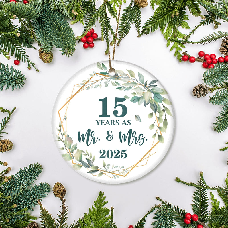 15th Anniversary Wedding Ornament Married 15 Years As Mr and Mrs For Couples Christmas Husband Wife Wedding Gift Holiday Decoration Christmas Tree Ornament Circle Ornament Mockup 2 800x.jpg