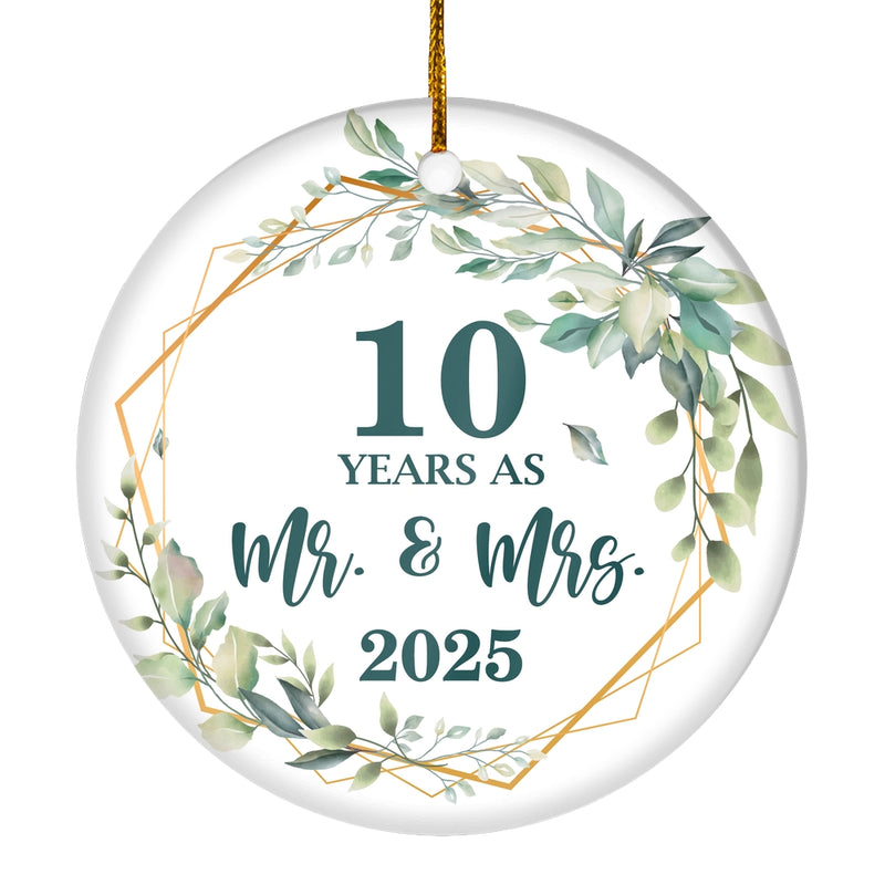 10th Anniversary Wedding Ornament Married 10 Years As Mr and Mrs For Couples Christmas Husband Wife Wedding Gift Holiday Decoration Christmas Tree Ornament Circle Ornament Mockup 1 800x.jpg