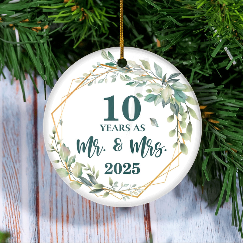 10th Anniversary Wedding Ornament Married 10 Years As Mr and Mrs For Couples Christmas Husband Wife Wedding Gift Holiday Decoration Christmas Tree Ornament Circle Ornament Mockup 3 800x.jpg