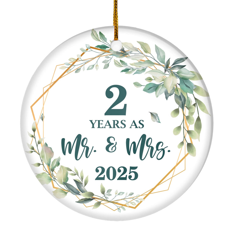 2nd Anniversary Wedding Ornament Married 2 Years As Mr and Mrs For Couples Christmas Husband Wife Wedding Gift Holiday Decoration Christmas Tree Ornament Circle Ornament Mockup 1 800x.jpg