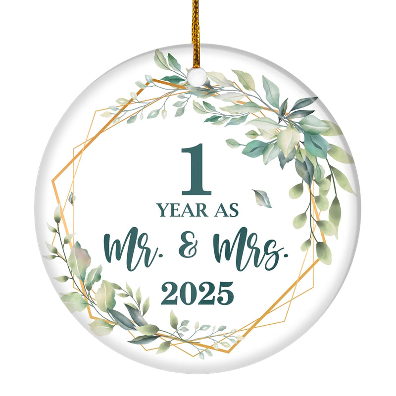1st Anniversary Wedding Ornament Married 1 Year As Mr and Mrs For Couples Christmas Husband Wife Wedding Gift Holiday Decoration Christmas Tree Ornament Circle Ornament Mockup 1 800x.jpg