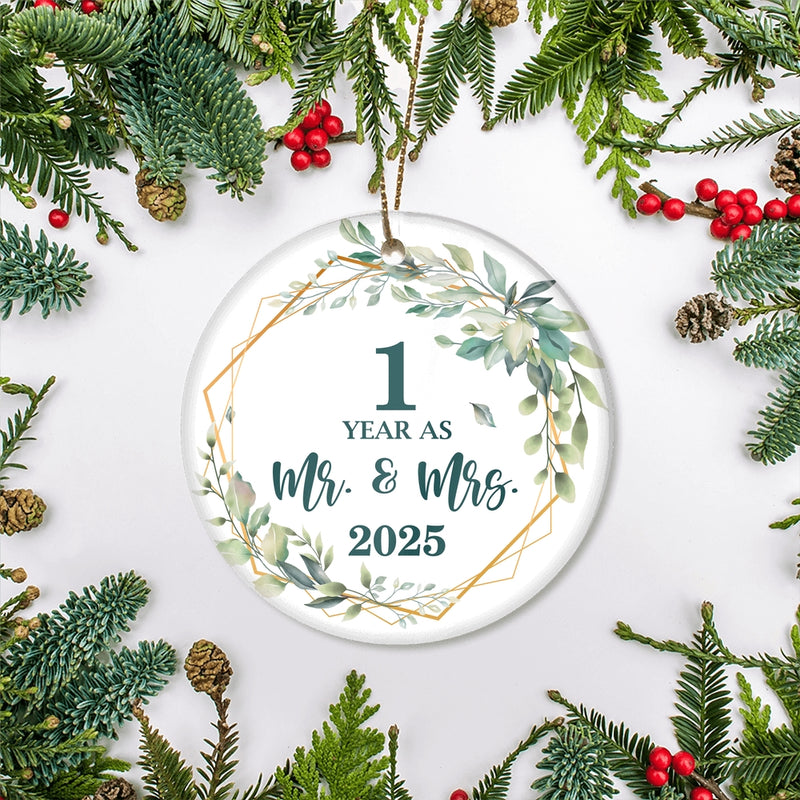 1st Anniversary Wedding Ornament Married 1 Year As Mr and Mrs For Couples Christmas Husband Wife Wedding Gift Holiday Decoration Christmas Tree Ornament Circle Ornament Mockup 2 800x.jpg