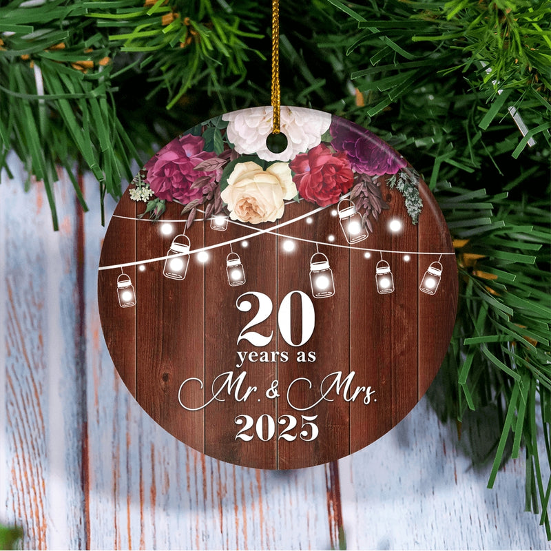 20th Anniversary Wedding Ornament 20 Years As Mr and Mrs For Couples Christmas Husband Wife Married Wedding Gift Holiday Decoration Christmas Tree Ornament Circle Ornament Mockup 3 800x.jpg