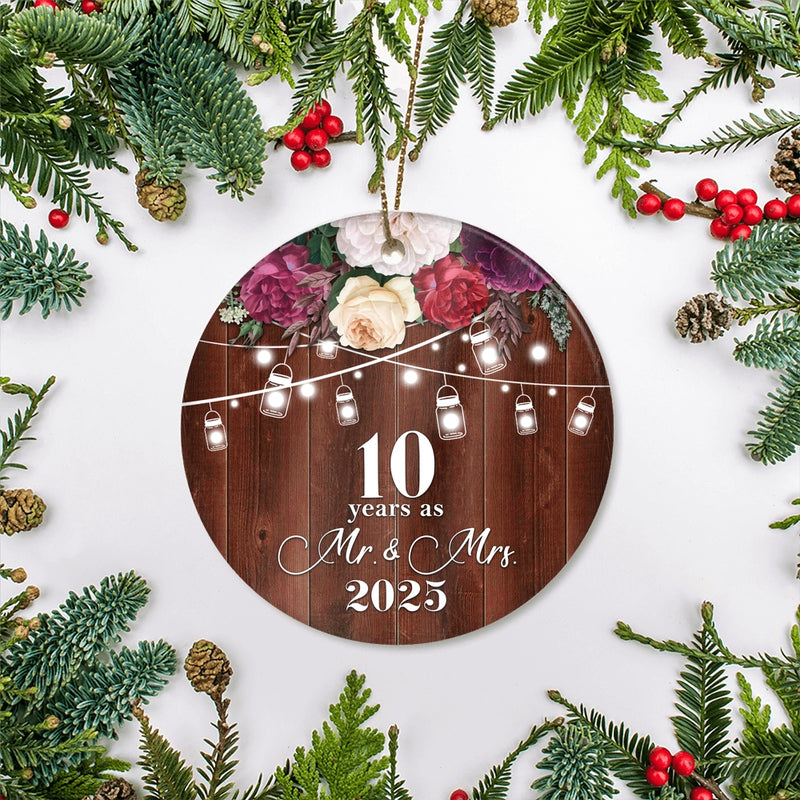 10th Anniversary Wedding Ornament 10 Years As Mr and Mrs For Couples Christmas Husband Wife Married Wedding Gift Holiday Decoration Christmas Tree Ornament Circle Ornament Mockup 2 800x.jpg