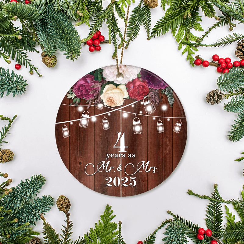 4th Anniversary Wedding Ornament 4 Years As Mr and Mrs For Couples Christmas Husband Wife Married Wedding Gift Holiday Decoration Christmas Tree Ornament Circle Ornament Mockup 2 800x.jpg