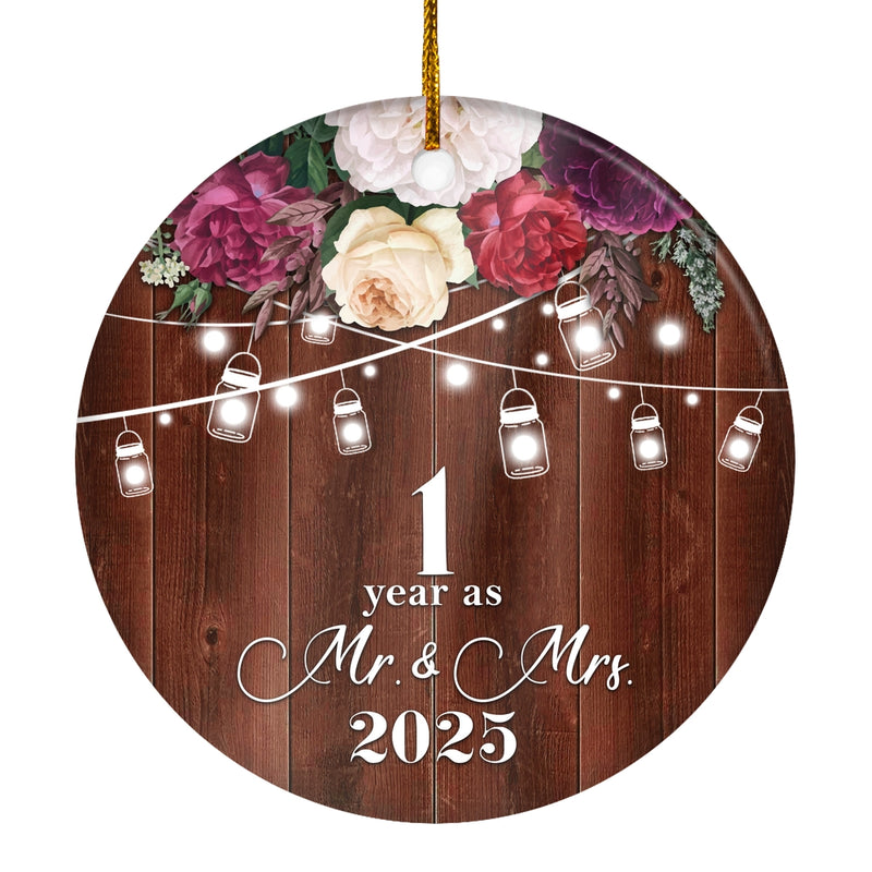1st Anniversary Wedding Ornament 1 Year As Mr and Mrs For Couples Christmas Husband Wife Married Wedding Gift Holiday Decoration Christmas Tree Ornament Circle Ornament Mockup 1 800x.jpg