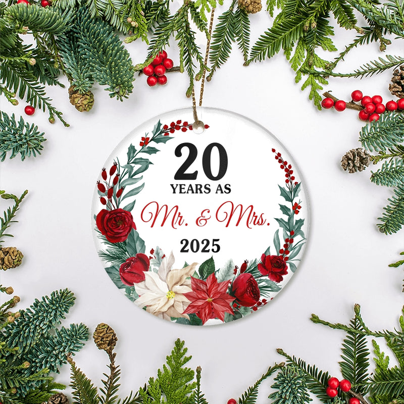 20th Wedding Anniversary Ornament Married 20 Years As Mr and Mrs For Couples Christmas Husband Wife Wedding Gift Holiday Decoration Christmas Tree Ornament Circle Ornament Mockup 2 800x.jpg