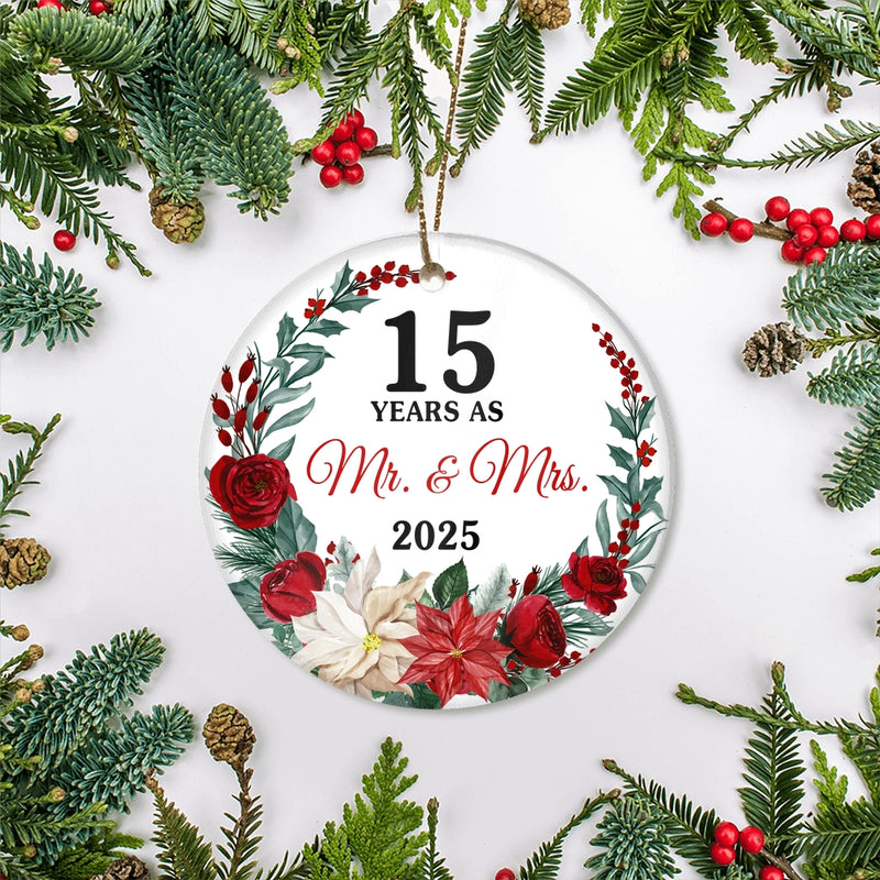 15th Wedding Anniversary Ornament Married 15 Years As Mr and Mrs For Couples Christmas Husband Wife Wedding Gift Holiday Decoration Christmas Tree Ornament Circle Ornament Mockup 2 800x.jpg