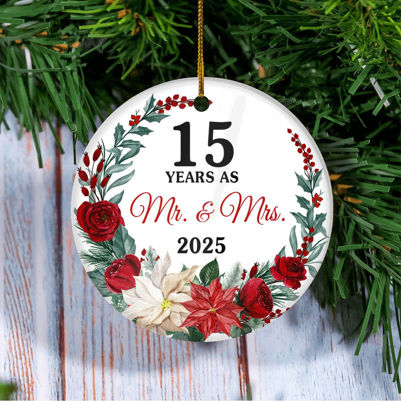 15th Wedding Anniversary Ornament Married 15 Years As Mr and Mrs For Couples Christmas Husband Wife Wedding Gift Holiday Decoration Christmas Tree Ornament Circle Ornament Mockup 3 800x.jpg