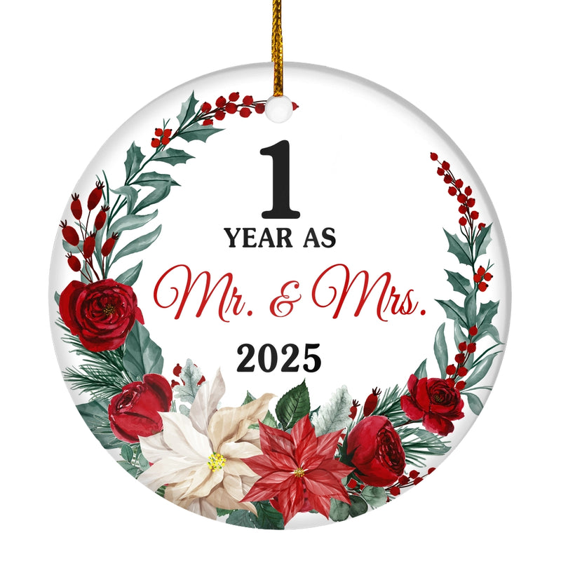 1st Wedding Anniversary Ornament Married 1 Year As Mr and Mrs For Couples Christmas Husband Wife Wedding Gift Holiday Decoration Christmas Tree Ornament Circle Ornament Mockup 1 800x.jpg