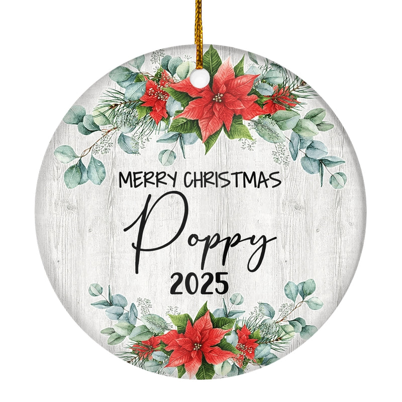Merry Christmas Poppy 2024 Ornament New Poppy Farmhouse Rustic Gray Wood Deep Red Poinsettia Flower Decoration Christmas Tree Ornament Circle Ornament Mockup 1 800x.jpg
